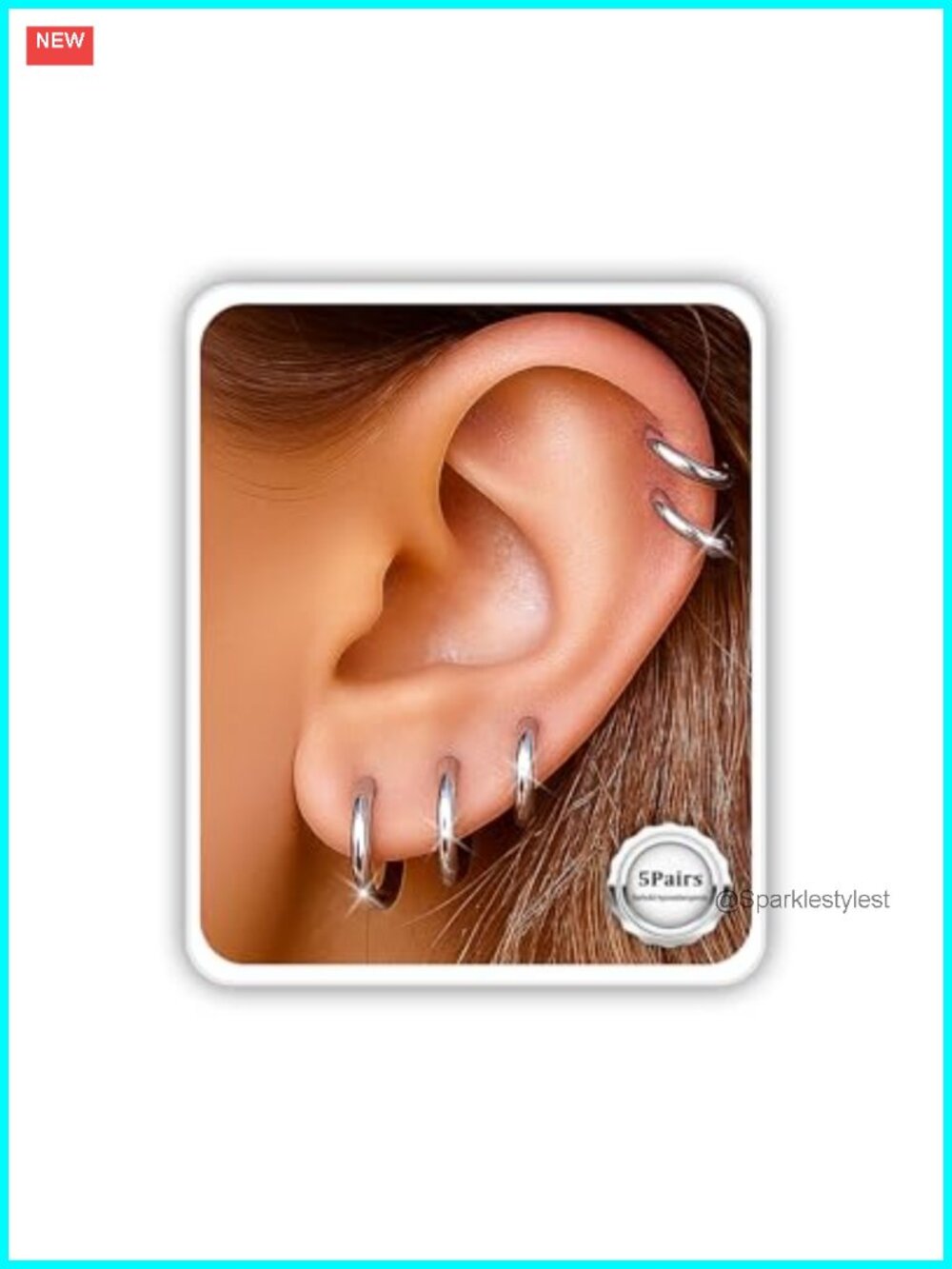 Stainless Steel Huggie Hoop Earrings 5 Pairs 6mm-10mm